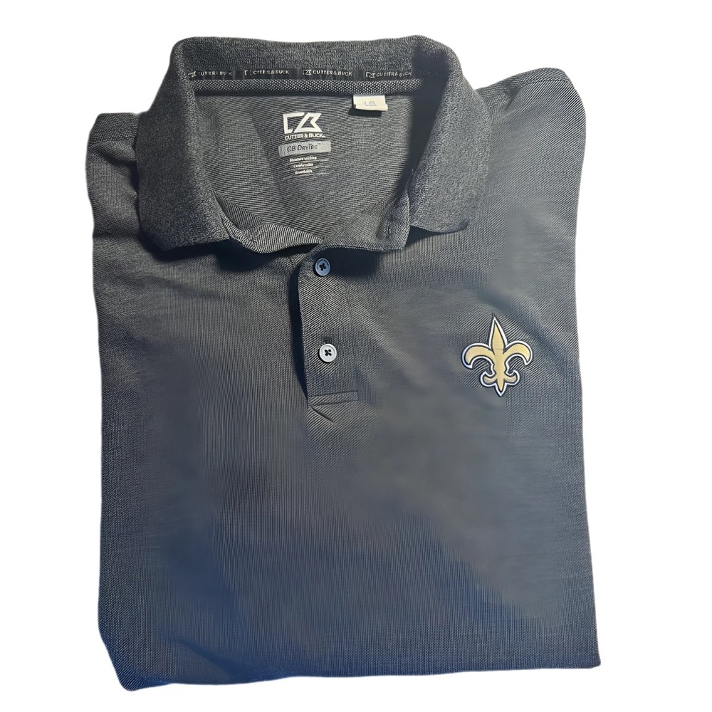 Cutter & Buck Polo Shirt Mens L Gray New Orleans Saints CB DryTec Short Sleeve